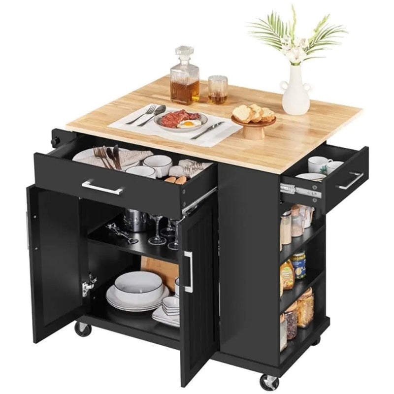 Kitchen Island Kitchen Trolley on Wheels with Drawers & Cabinet – view 7