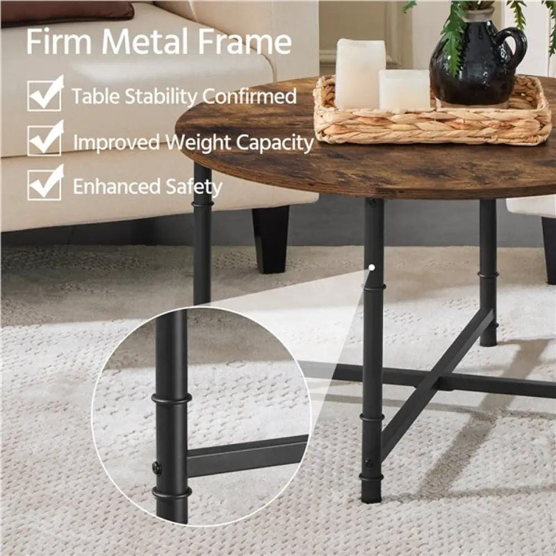 80cm Rustic Round Coffee Table Minimal Vintage Industrial Coffee Table – view 2