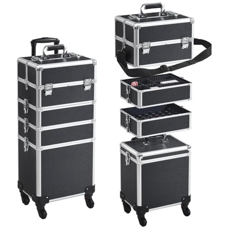5-In-1 Professional Aluminum Rolling Cosmetic Makeup Train Cases Trolley – view 7