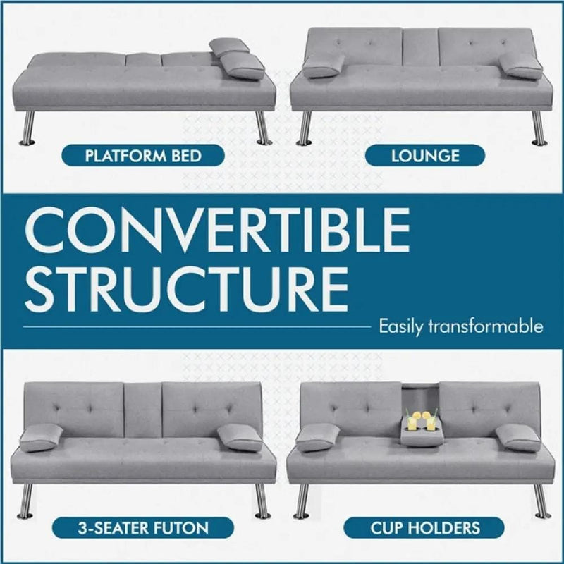 Yaheetech Fabric Upholstered Convertible Futon Sofa Bed Fabric Upholstered Convertible Futon Sofa Bed