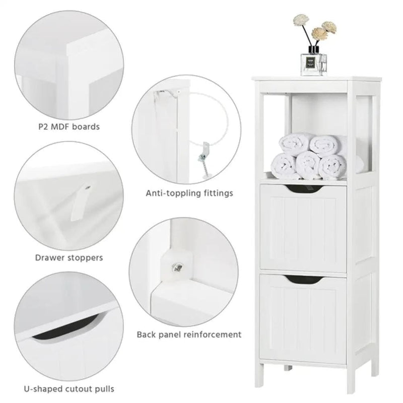 Yaheetech White Bathroom Cabinet 2 Hideaway Drawers 1 Shelf White Bathroom Cabinet 2 Hideaway Drawers 1 Shelf