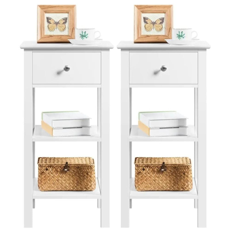 Yaheetech Narrow Bedside Table Nightstand with 1 Drawer 2 Shelves Narrow Bedside Table Nightstand with 1 Drawer 2 Shelves