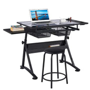 Height Adjustable Glass Drafting Table & Stool Set Art Table – view 7