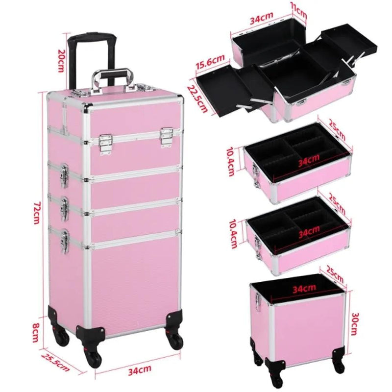 4-In-1 Aluminum Rolling Cosmetic Makeup Train Cases Trolley – view 3