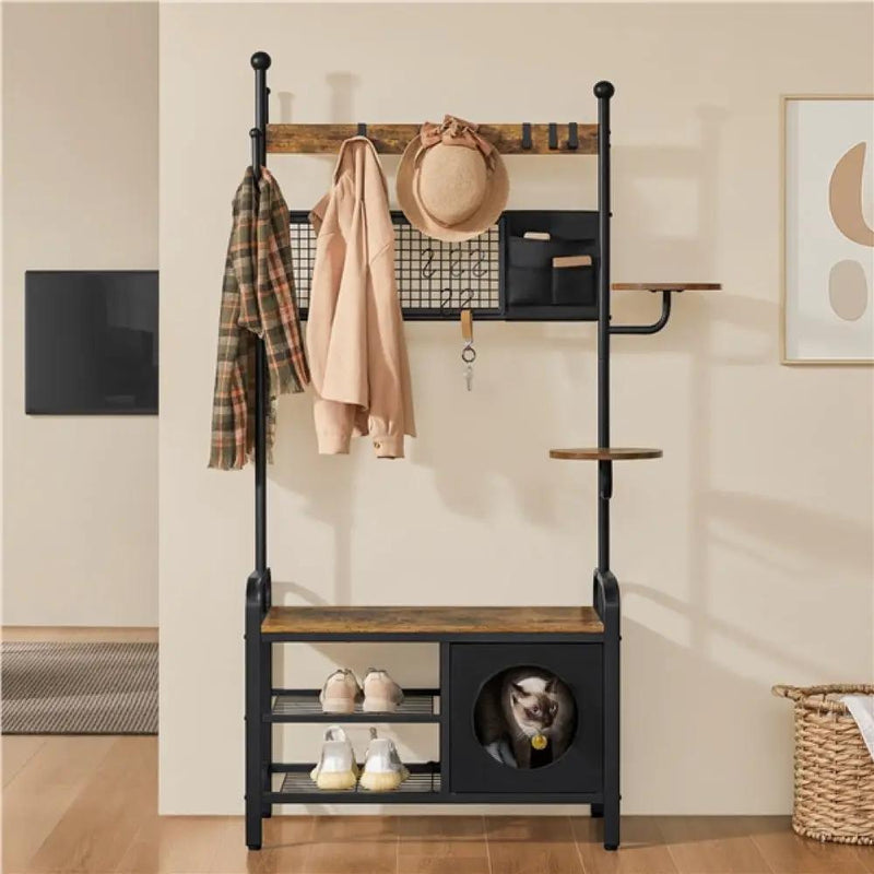 Yaheetech Hall Tree with Cat House Coat Rack Shoe Rack Hall Tree with Cat House Coat Rack Shoe Rack