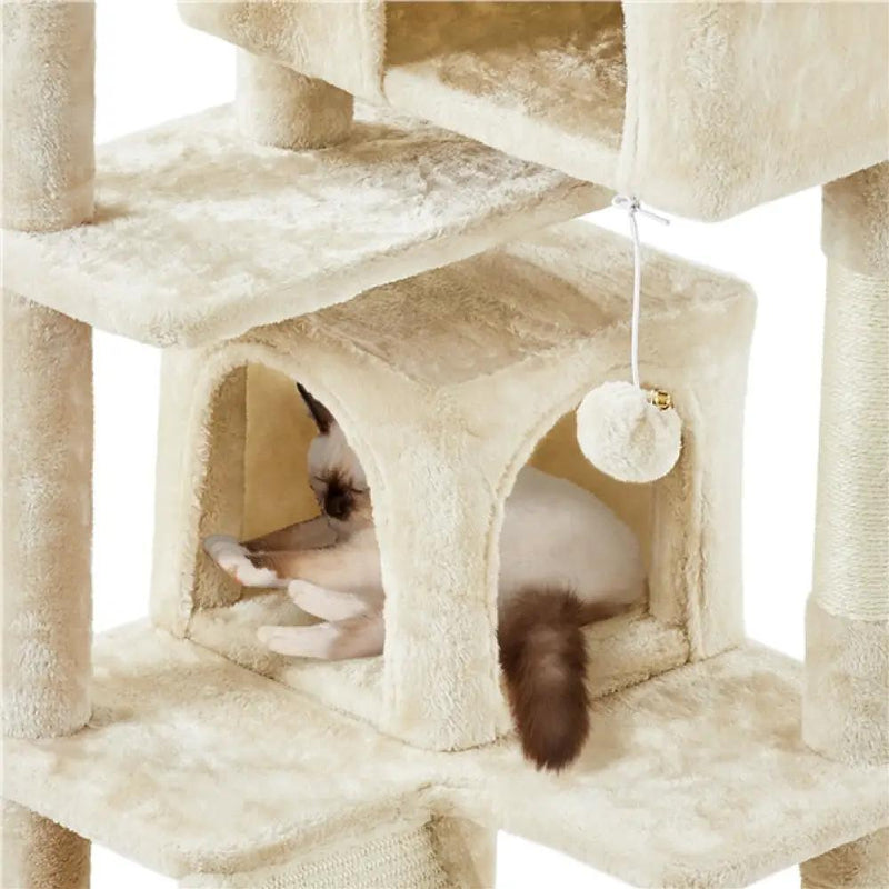 Cat Tree Condo Kitten Tree Tower w/ 2 Condos & Dangling Ball & Round Platform & Ladder – view 7