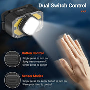 BORUIT BR05 Motion Sensor LED Headlamp Rechargeable Head Torch Lamp Waterproof – view 7