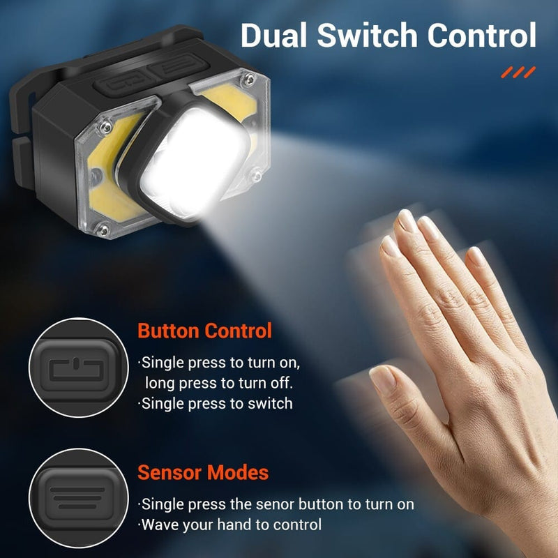 BORUIT BR05 Motion Sensor LED Headlamp Rechargeable Head Torch Lamp Waterproof – view 7