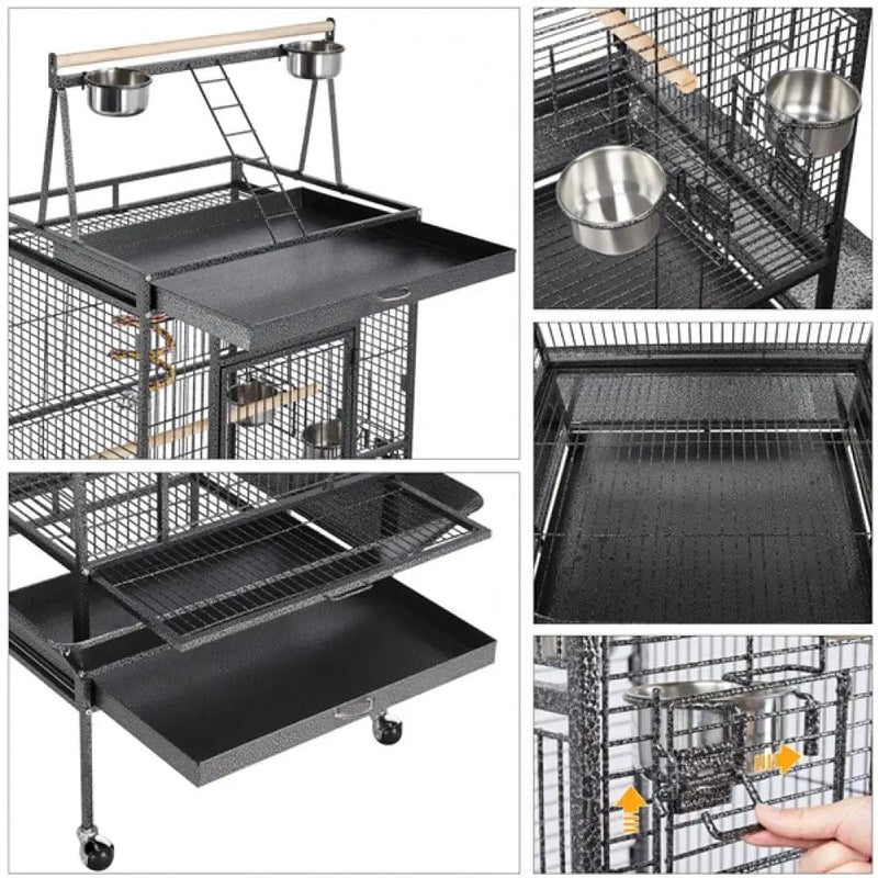 Yaheetech H68.5'' Play Top Parrot Cage Metal Rolling Bird Cage H68.5'' Play Top Parrot Cage Metal Rolling Bird Cage