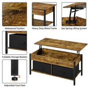 Yaheetech Lift Top Coffee Table with Fabric Storage Baskets Lift Top Coffee Table with Fabric Storage Baskets