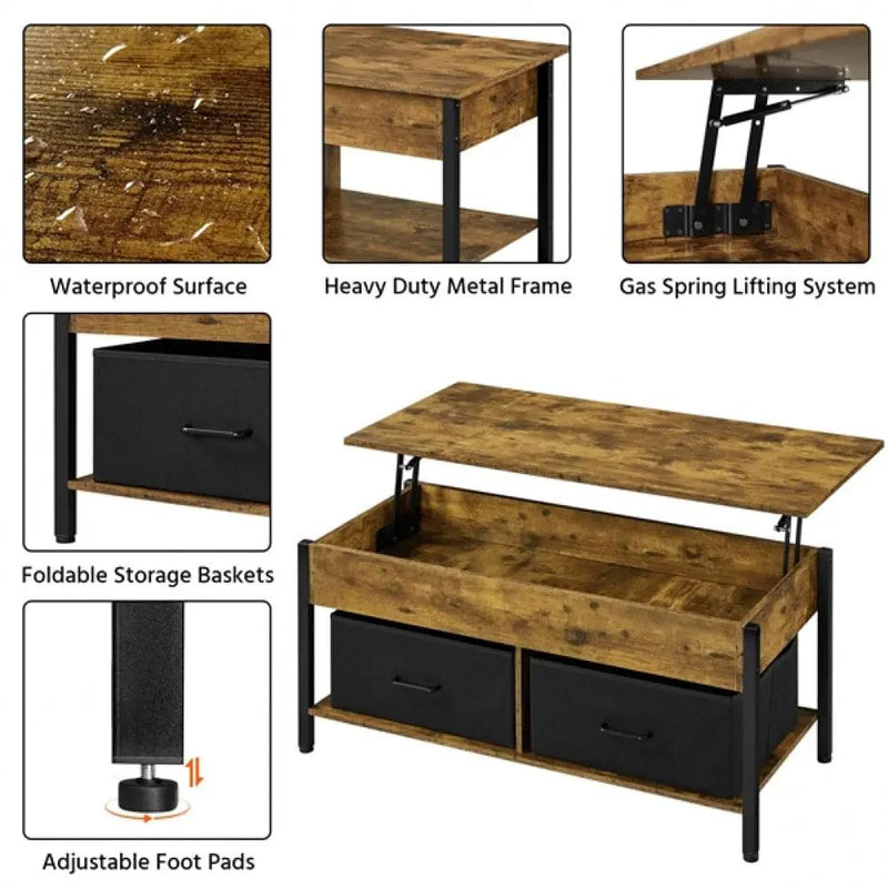 Yaheetech Lift Top Coffee Table with Fabric Storage Baskets Lift Top Coffee Table with Fabric Storage Baskets