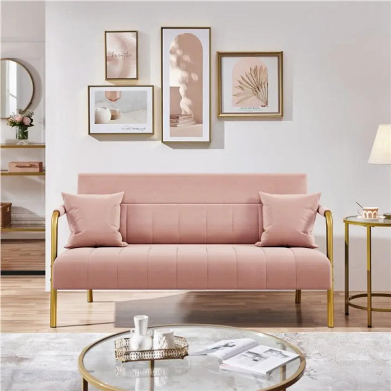 Yaheetech Upholstered Sofa Couch with Gold-tone Metal Arms and Legs Upholstered Sofa Couch with Gold-tone Metal Arms and Legs