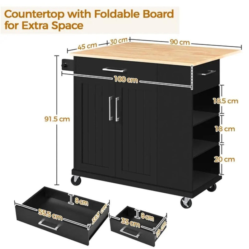 Kitchen Island Kitchen Trolley on Wheels with Drawers & Cabinet – view 8