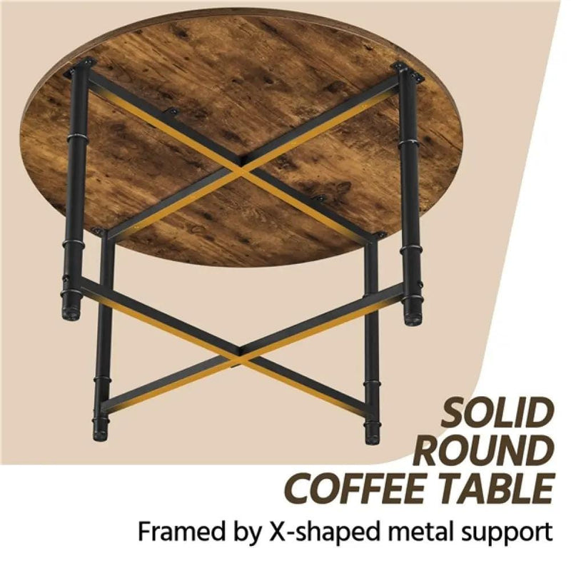 80cm Rustic Round Coffee Table Minimal Vintage Industrial Coffee Table – view 3