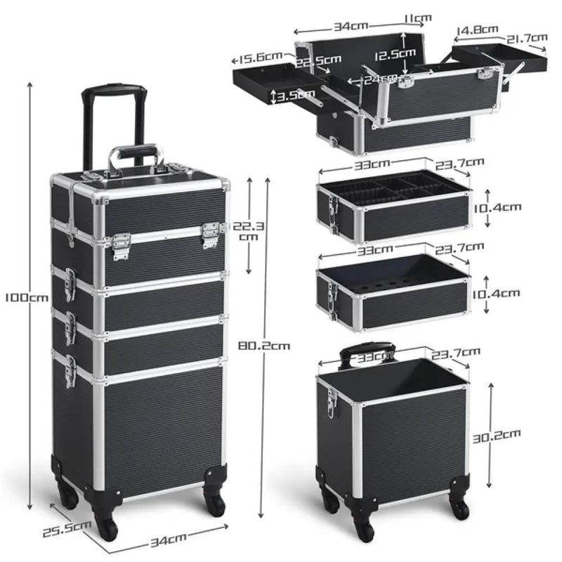 5-In-1 Professional Aluminum Rolling Cosmetic Makeup Train Cases Trolley – view 8