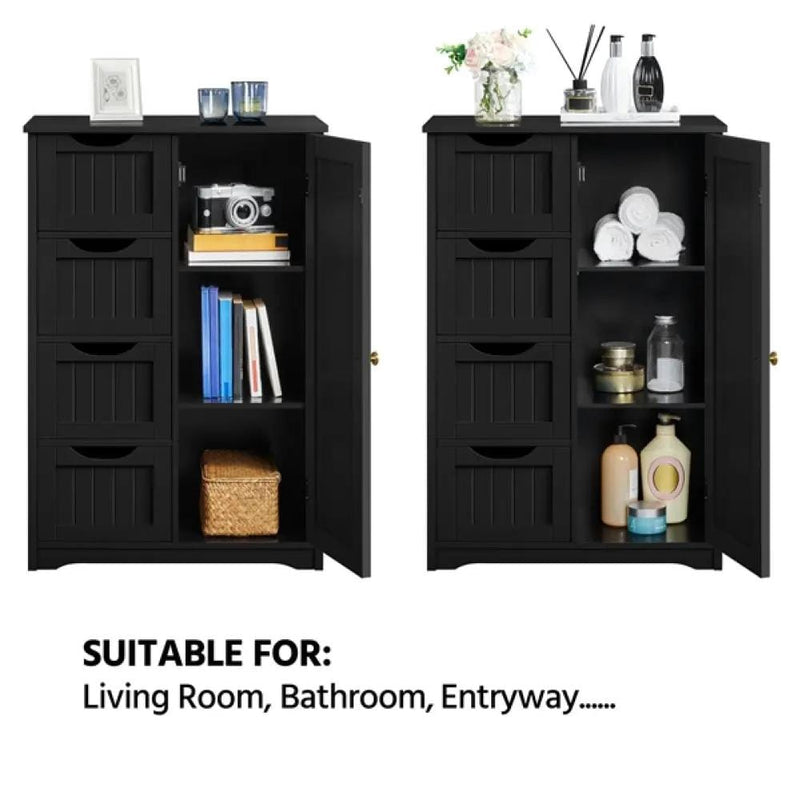 Wooden Bathroom Cabinet 4 Drawers & Cupboard Bathroom Storage Unit – view 8