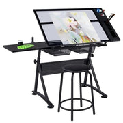 Height Adjustable Glass Drafting Table & Stool Set Art Table – view 8