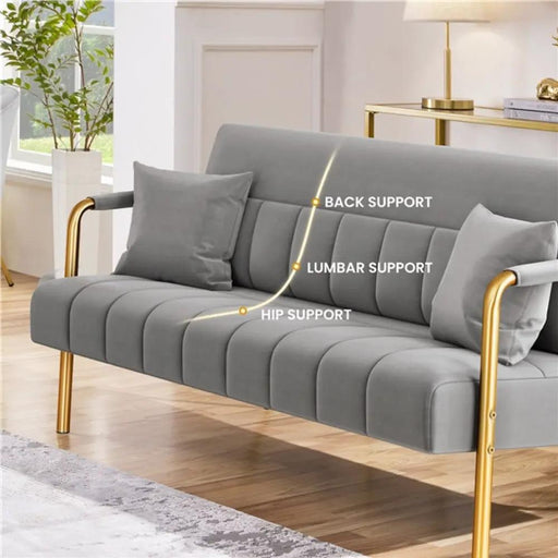 Yaheetech Upholstered Sofa Couch with Gold-tone Metal Arms and Legs Upholstered Sofa Couch with Gold-tone Metal Arms and Legs
