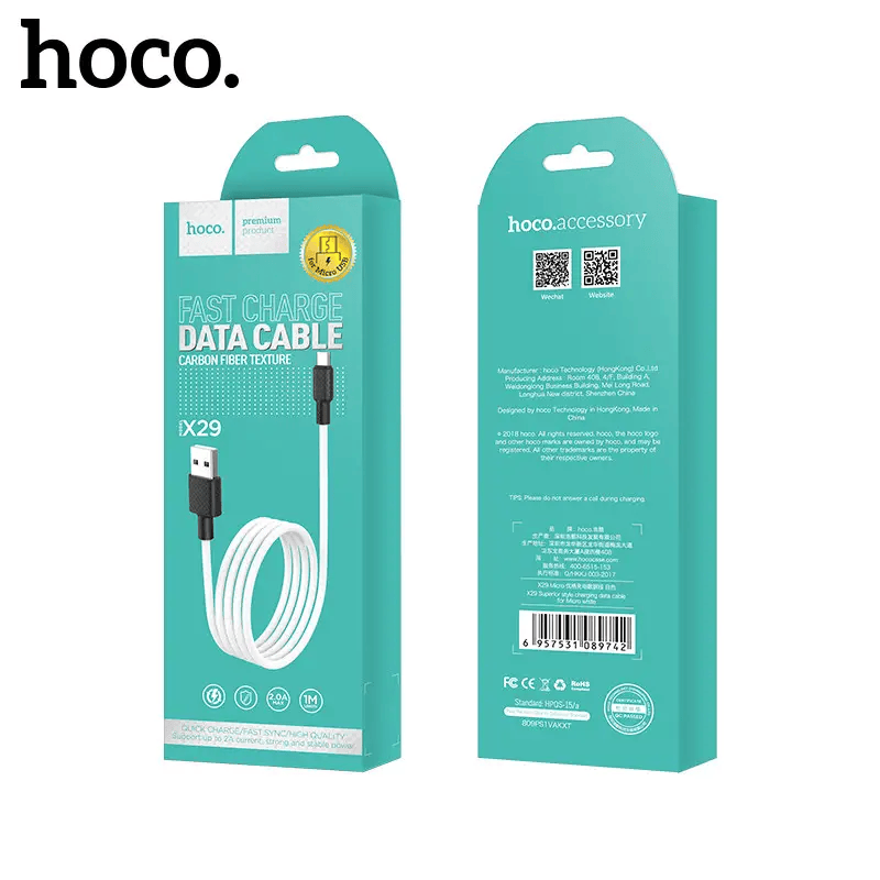 HOCO X29 Micro USB Cable With Smart IC Quick Charge 2.1A White – view 2