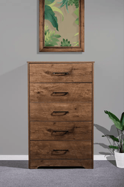 sue-e furniture Tall Boys 'Althea' Wallnut color Five Drawers 'Althea' Wallnut color Five Drawers