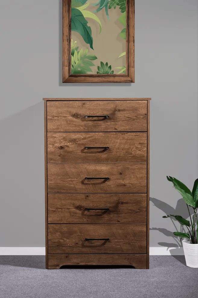 sue-e furniture Tall Boys 'Althea' Wallnut color Five Drawers 'Althea' Wallnut color Five Drawers