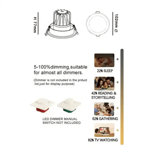 13W 1150 lumens ,Tri-Color Dimmable LED Downlight, Dia 102mm – view 2