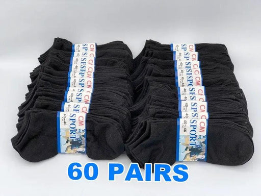 (60 Pairs) Thin Ankle Socks - BLACK - M7-11/ W8-12 – view 2