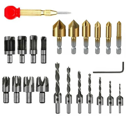 salelink.co.nz Unbranded 23pcs Woodworking Chamfer Drilling Tool Kit 23Pcs Woodworking Chamfer Drill Bit Set Kit