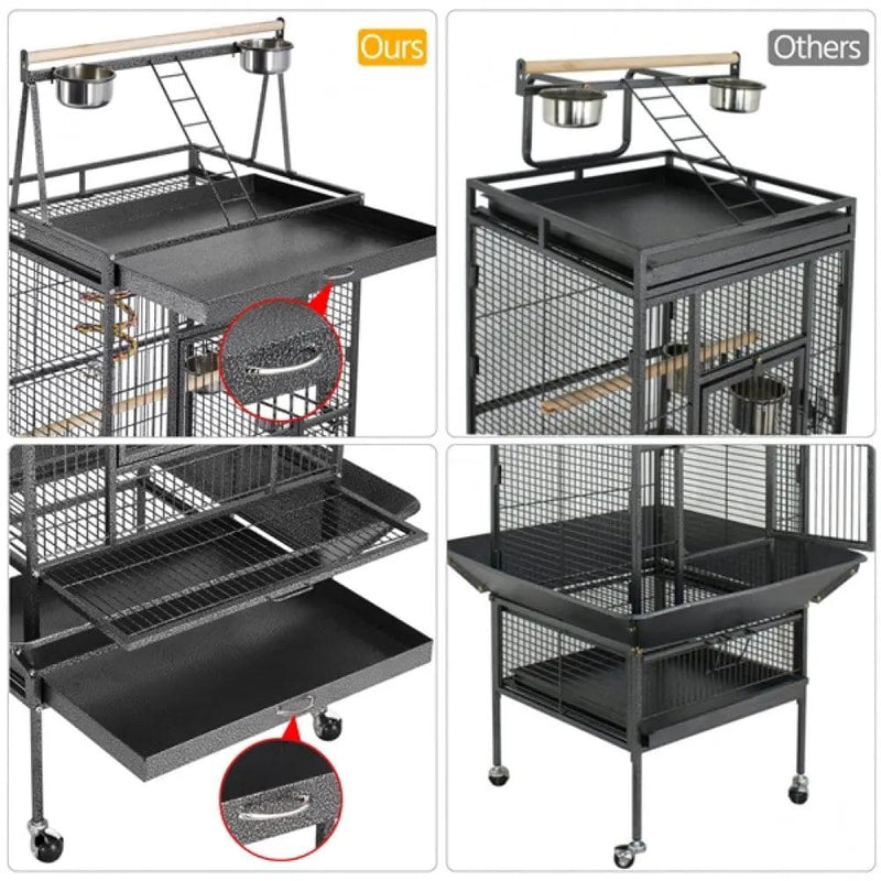 Yaheetech H68.5'' Play Top Parrot Cage Metal Rolling Bird Cage H68.5'' Play Top Parrot Cage Metal Rolling Bird Cage