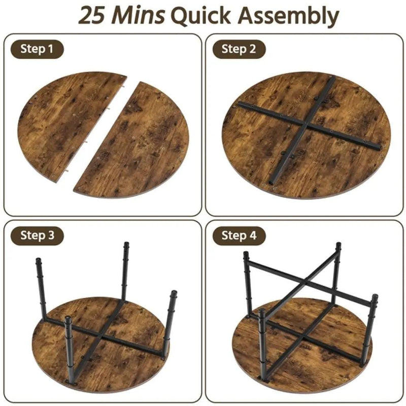 80cm Rustic Round Coffee Table Minimal Vintage Industrial Coffee Table – view 4