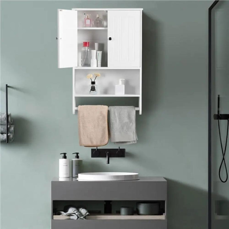 Yaheetech Bathroom Wall Cabinet with Towel Bar Wall Mount Organizer Bathroom Wall Cabinet with Towel Bar Wall Mount Organizer