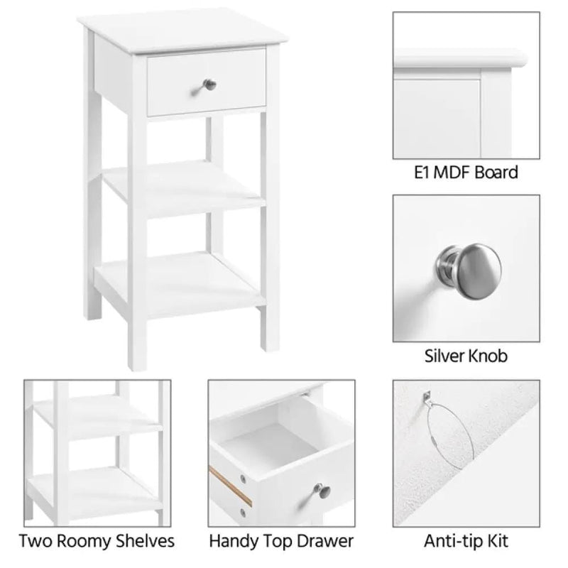 Yaheetech Narrow Bedside Table Nightstand with 1 Drawer 2 Shelves Narrow Bedside Table Nightstand with 1 Drawer 2 Shelves