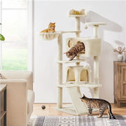 Cat Tree Condo Kitten Tree Tower w/ 2 Condos & Dangling Ball & Round Platform & Ladder – view 9