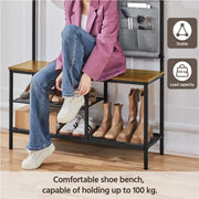 Six-in-one Hall Tree with Shoe Storage Bench/ Mirror/ Storage Bag/ Coat Rack – view 10