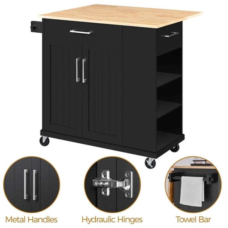 Kitchen Island Kitchen Trolley on Wheels with Drawers & Cabinet – view 10
