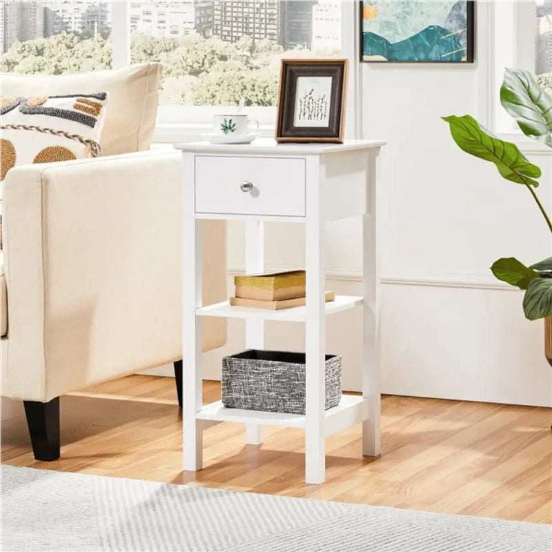 Yaheetech Narrow Bedside Table Nightstand with 1 Drawer 2 Shelves Narrow Bedside Table Nightstand with 1 Drawer 2 Shelves