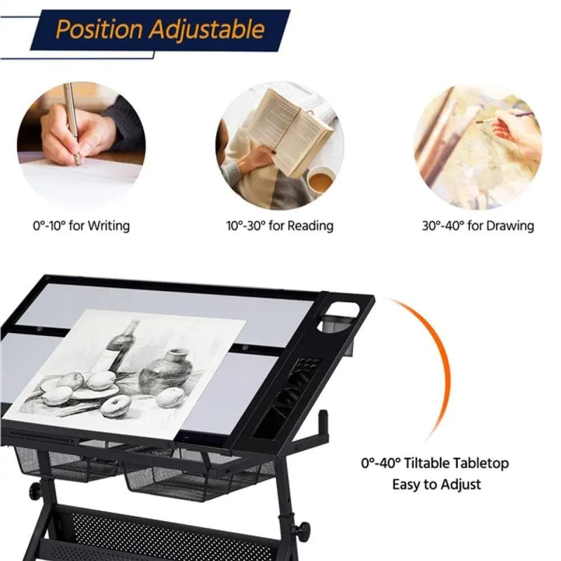 Height Adjustable Glass Drafting Table & Stool Set Art Table – view 10