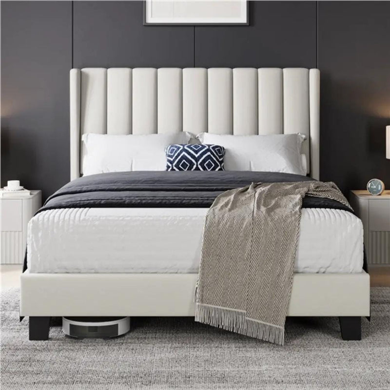 Yaheetech 135 cm W x 190 cm L Upholstered Bed Frame With Base & Wing Side 135 cm W x 190 cm L Upholstered Bed Frame With Base & Wing Side