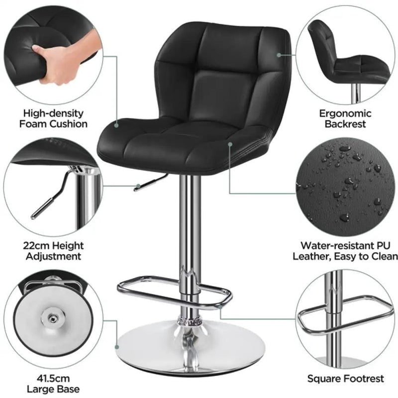 2PCS Adjustable Bar Stool Modern Faux Leather Swivel Bar Chair – view 10