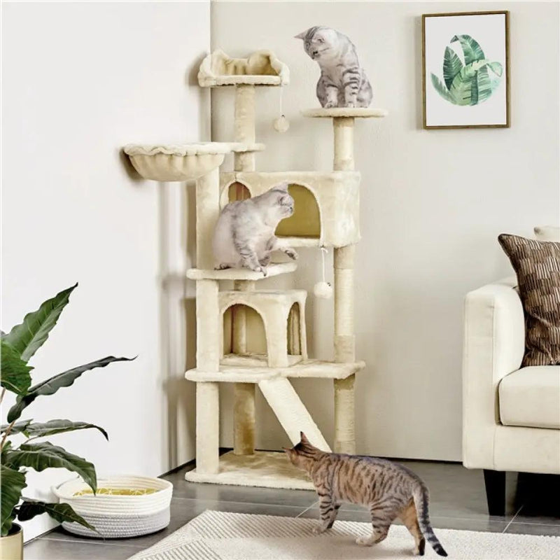 Cat Tree Condo Kitten Tree Tower w/ 2 Condos & Dangling Ball & Round Platform & Ladder – view 10