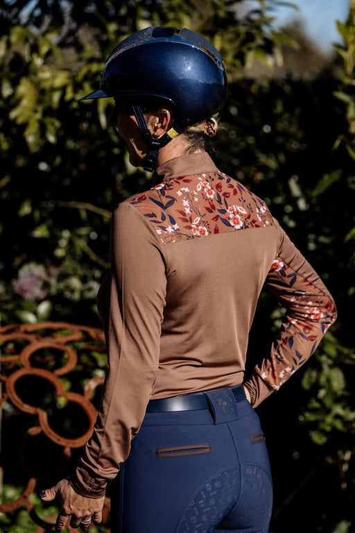 The Brave Pants Company Show Shirt Walnut 1/4 Floral Base Layer Walnut Floral Base Layer Top With Mesh Back Panels