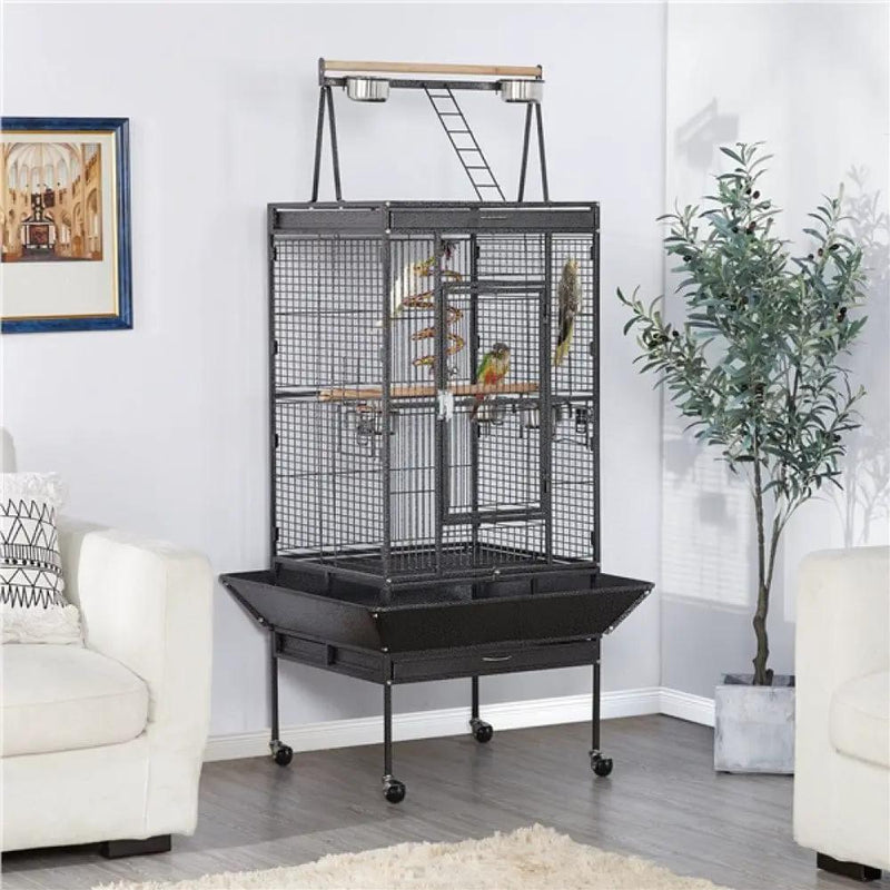 Yaheetech H68.5'' Play Top Parrot Cage Metal Rolling Bird Cage H68.5'' Play Top Parrot Cage Metal Rolling Bird Cage