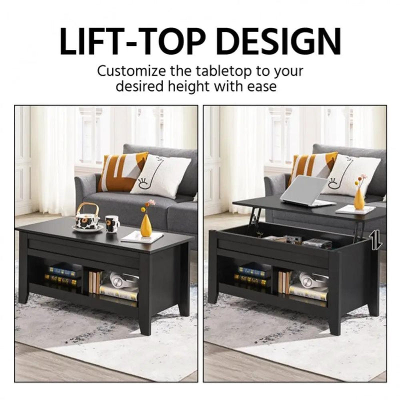 Shaker Design Lift Top Coffee Table w/Storage & 2 Open Shelves – view 11