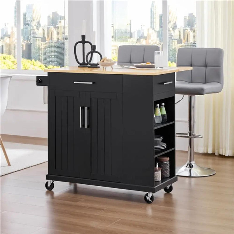 Kitchen Island Kitchen Trolley on Wheels with Drawers & Cabinet – view 11