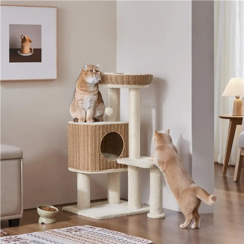 Yaheetech 36″ Tall Rattan Cat Tree Cat House Cat Tower 36″ Tall Rattan Cat Tree Cat House Cat Tower