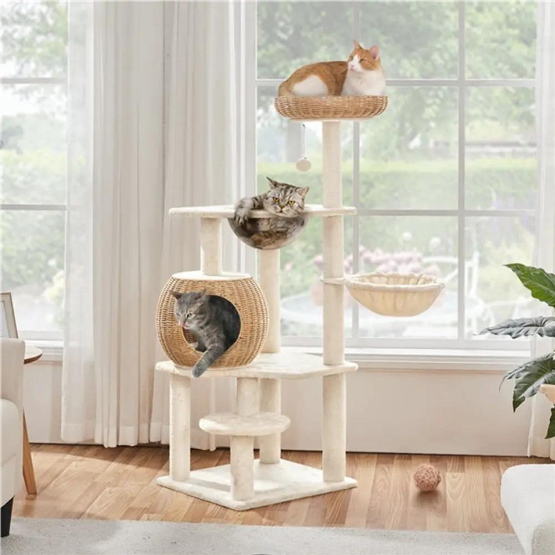 Yaheetech 54″ Tall Rattan Cat Tree Cat Tower 54″ Tall Rattan Cat Tree Cat Tower