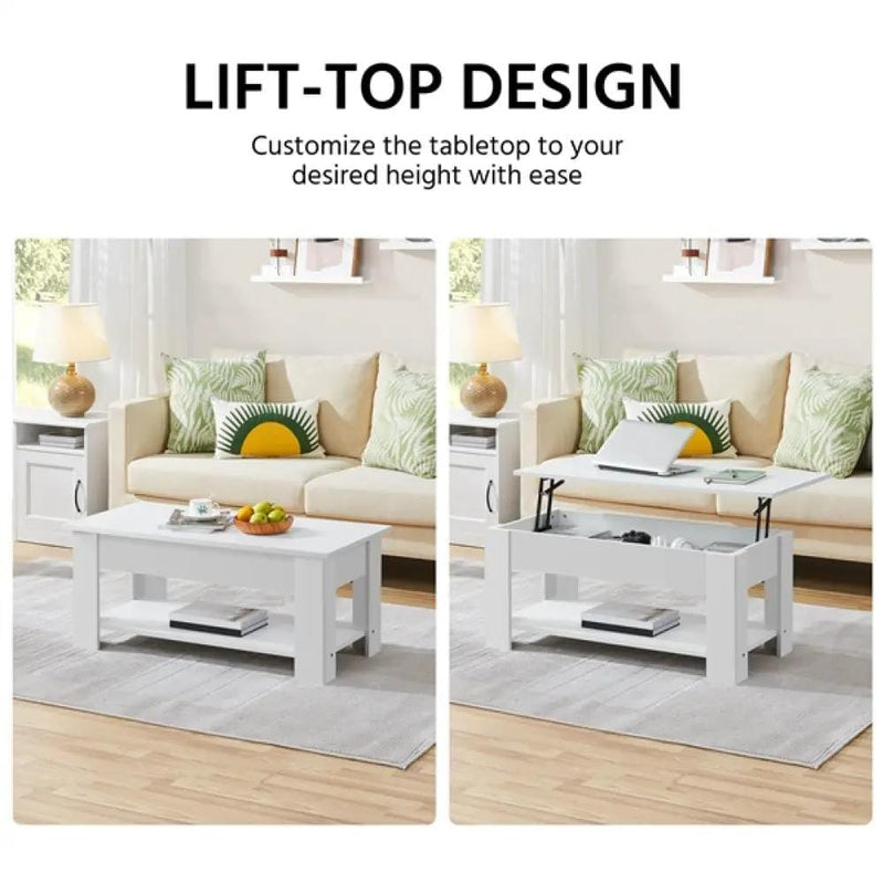 Space-saving Lift Top Coffee Table w/ Hidden Compartment & Open Shelf – view 11