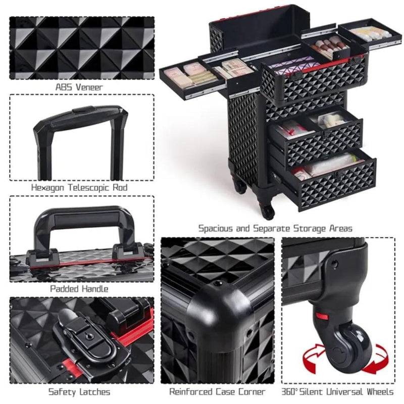 Yaheetech Professional Rolling Makeup Train Case with Drawers Professional Rolling Makeup Train Case with Drawers