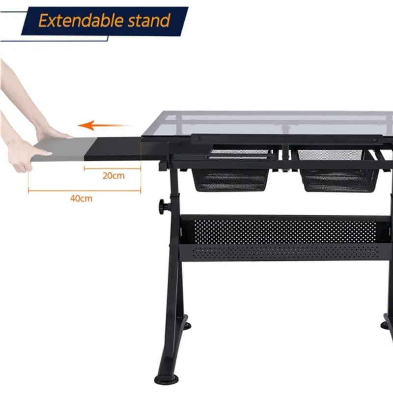 Height Adjustable Glass Drafting Table & Stool Set Art Table – view 11