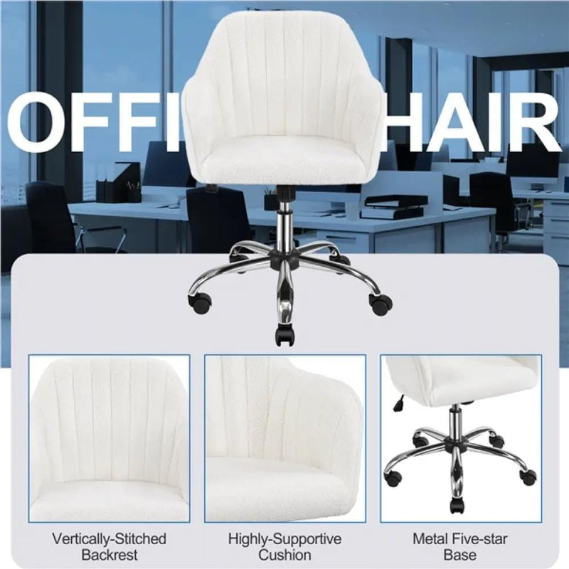 Modern Boucle Desk Chair Computer Chair Computer Chair Ivory – view 11